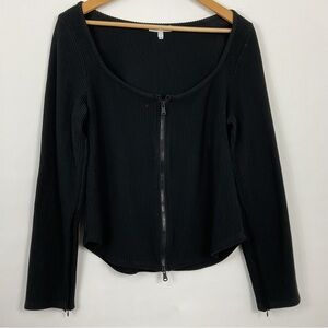 Good American Dramatic Zip Ribbed‎ Long Sleeve Top Size 6